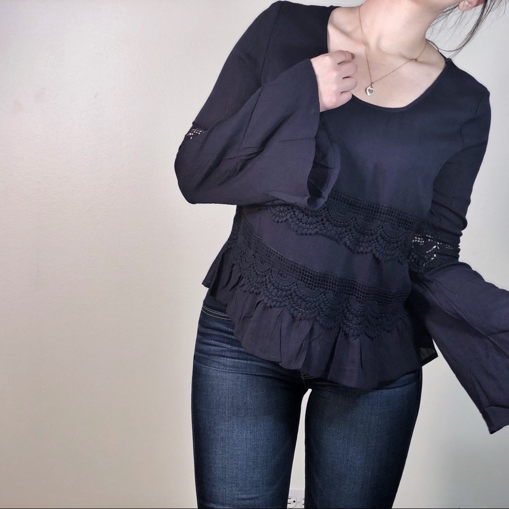 Plum Lace Bell Sleeve Top